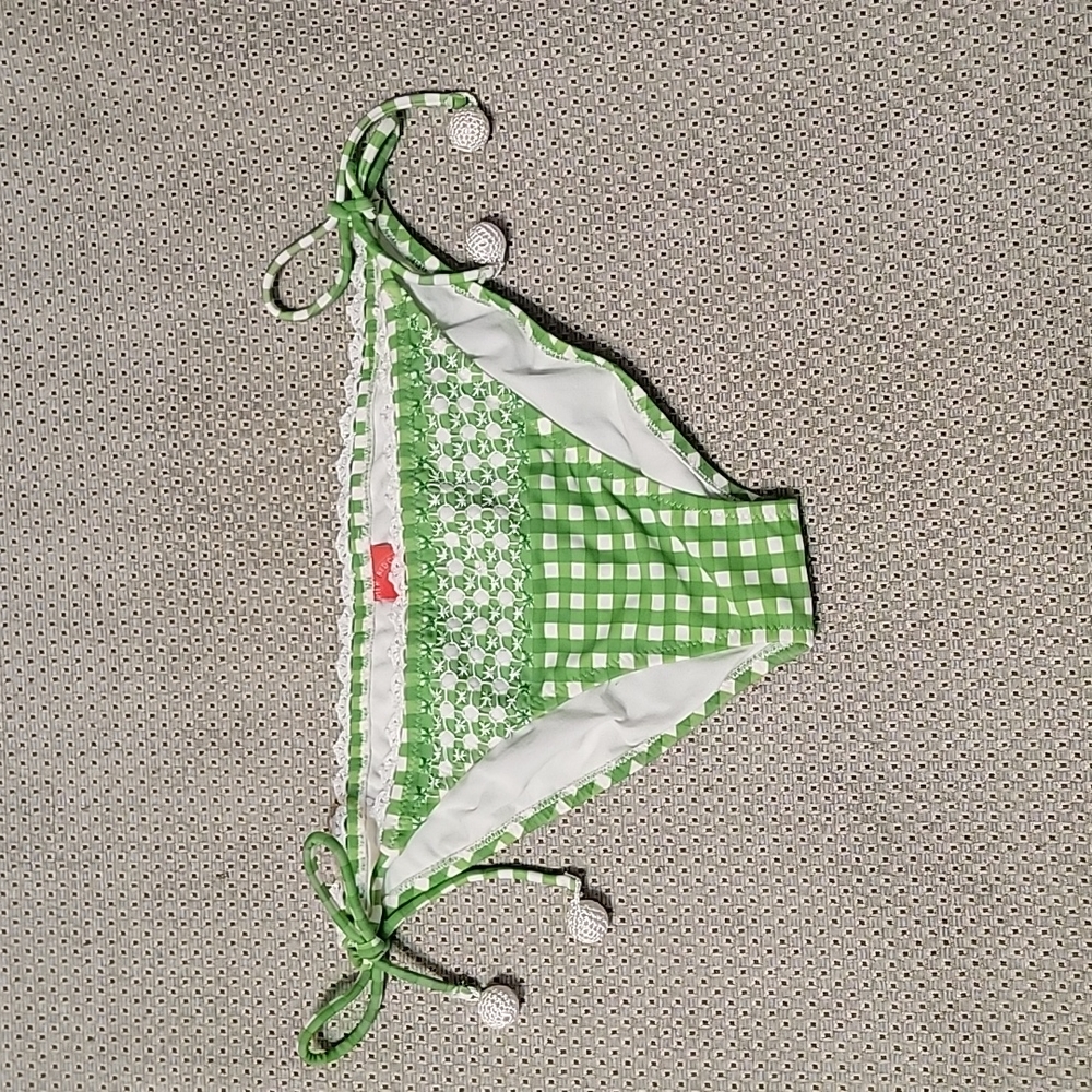 NWOT Red Carter Green & White Gingham Print Tie-Side Full Bikini Bottoms Size:10